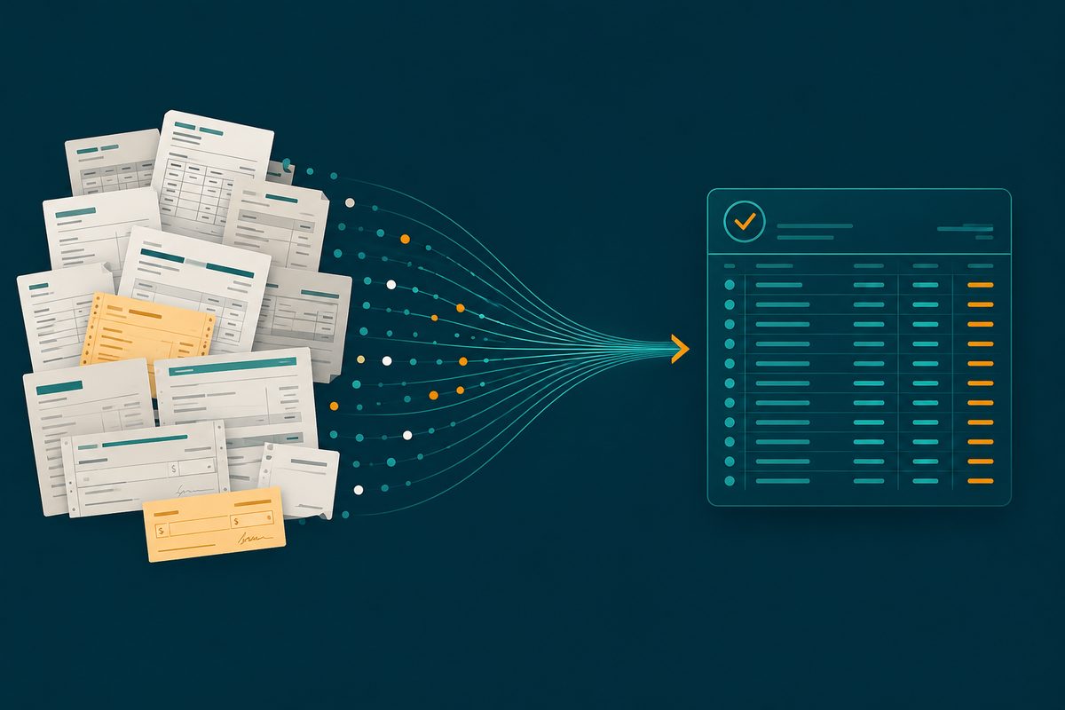 Stacks of mismatched operator statements turning into one clean, verified ledger